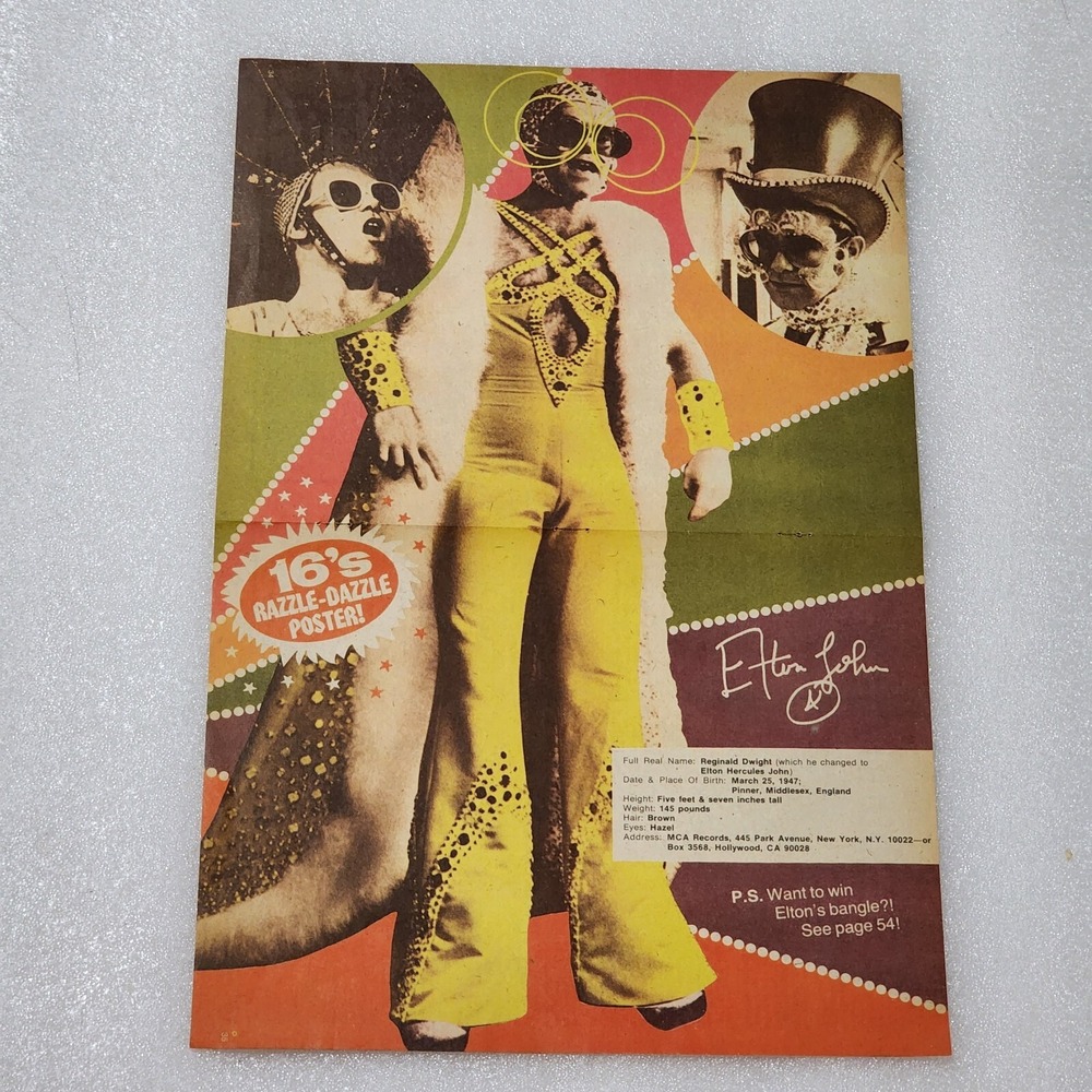 Elton John facsimile autograph poster pinup clipping 10x16 1970s